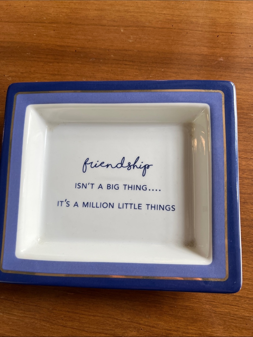 Blue Friendship Trinket Dish with Gold Trim